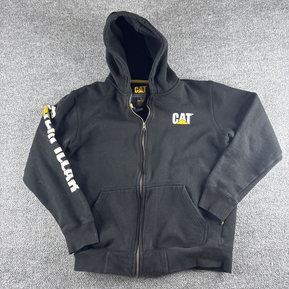 CAT Caterpillar Men's Full Zip Hoodie Black Yellow Workwear Size Large
